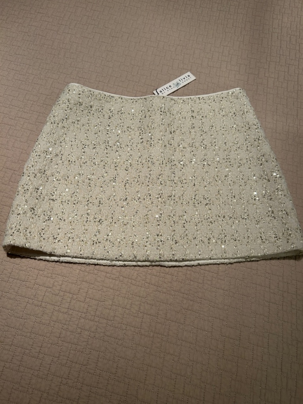Alice + Olivia Ivory Sequin Tweed Mini Skirt